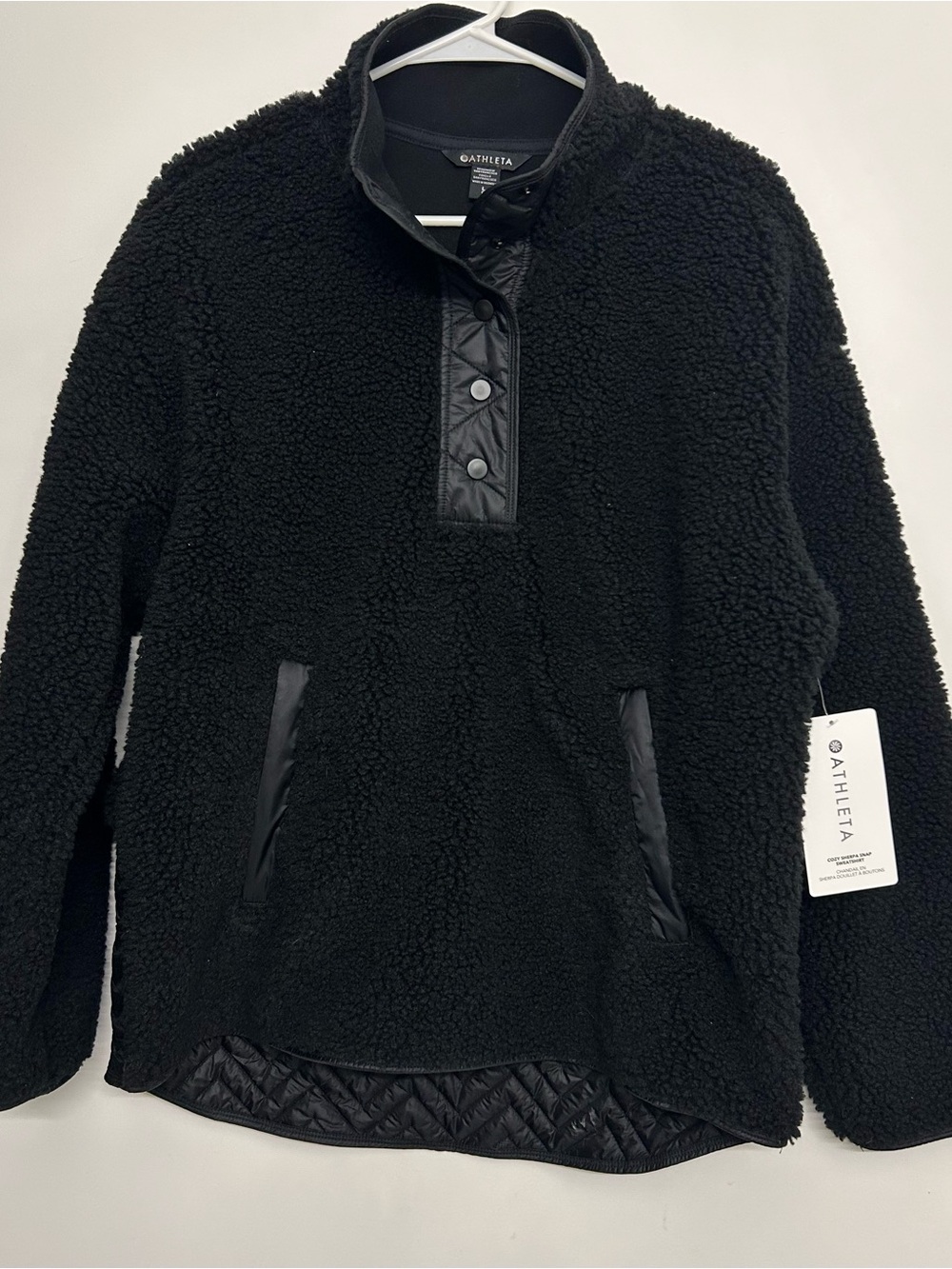 Athleta Black Sherpa Snap-Placket Pullover